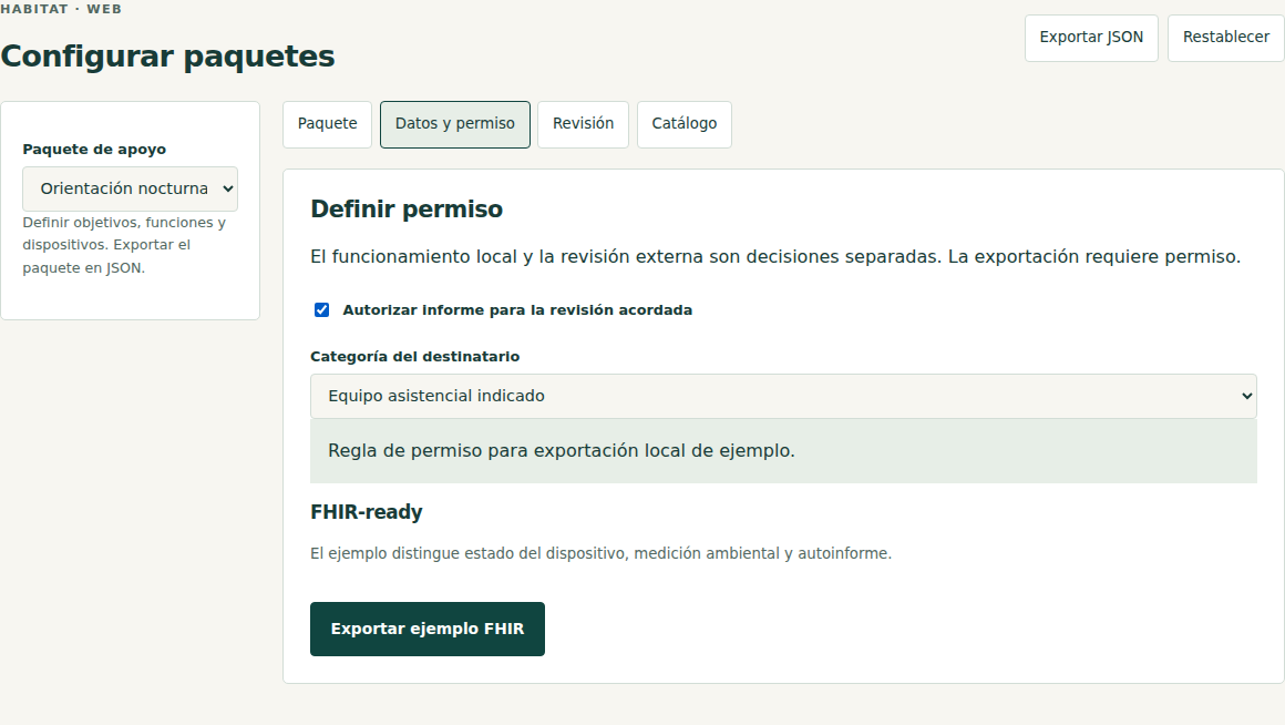 Interfaz · configuración de ejemplo